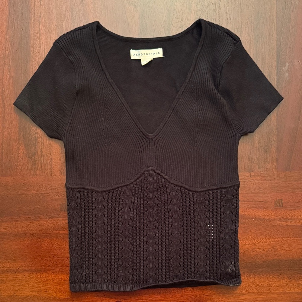 Aeropostale Black V-Neck Knit Top